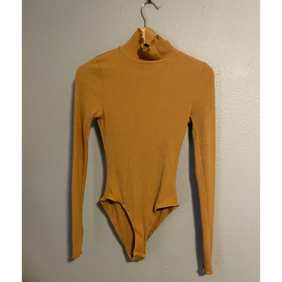 Intimately Free People Womens Bodysuit Small Brown Ribbed Mock Neck Long Sleeve - Picture 1 of 7